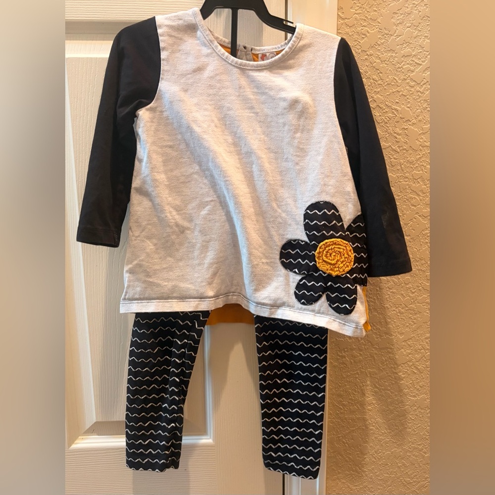 Tangerine Sky Girls Black, White, and Yellow Floral outfit